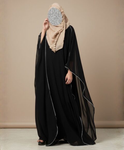 Contrast Piping Butterfly Abaya – Premium Matte Crepe