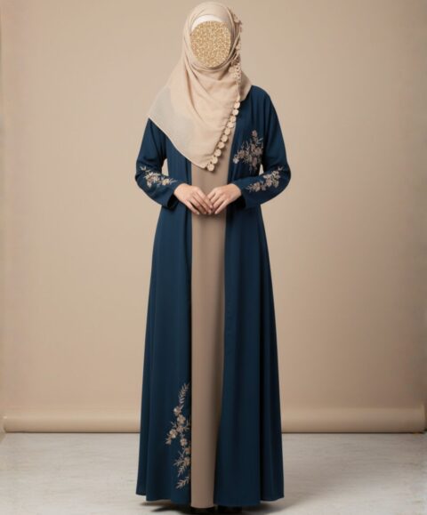 Firozi Shrug Abaya with Grey Embroidery