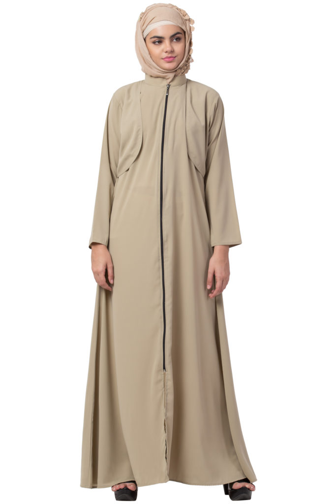 Beige Full Zipper Koti Abaya - Forever Muslim