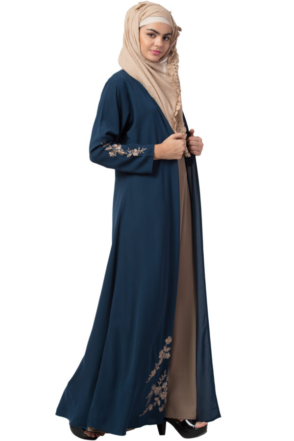 Firozi Shrug Abaya with Grey Embroidery - Image 3