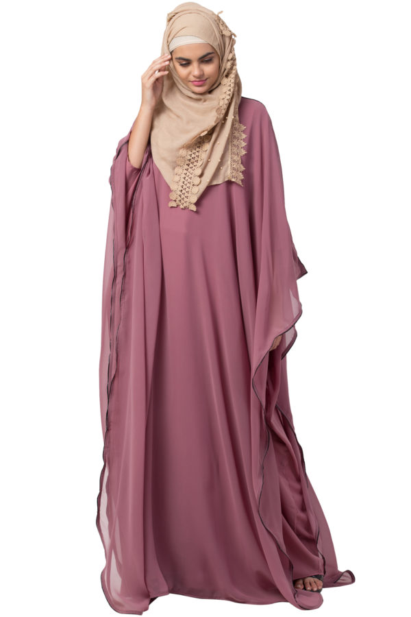 Kaftan Overlay Puce Pink Georgette Abaya - Image 2