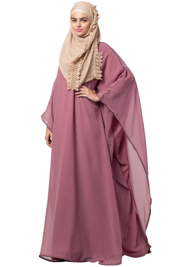 Kaftan Overlay Puce Pink Georgette Abaya - Image 3