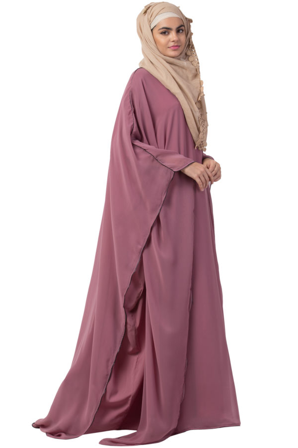 Kaftan Overlay Puce Pink Georgette Abaya - Image 4