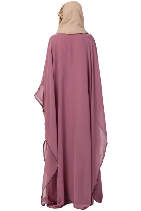 Kaftan Overlay Puce Pink Georgette Abaya - Image 5