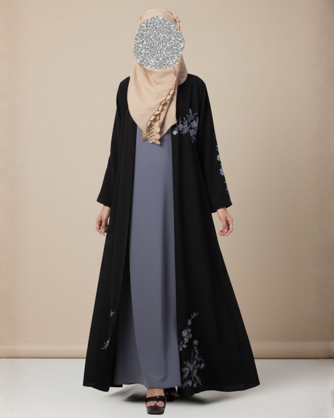 Black Embroidered Open Abaya Set – Premium Nida Fabric 1 Black Embroidered Open Abaya Set – Premium Nida Fabric