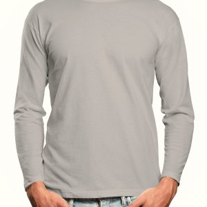 Basic Plain Round Neck Full Sleeve Grey Melange T-Shirt