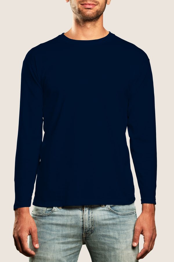 Basic Plain Round Neck Full Sleeve Navy Blue T-Shirt