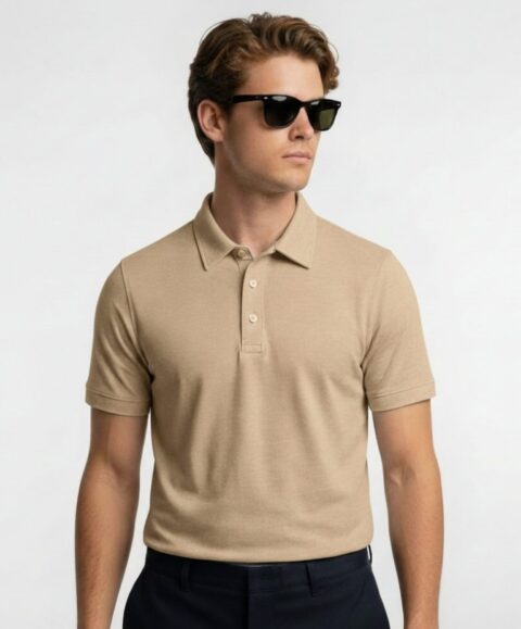 Mars Polo Half Sleeve Beige T-Shirt