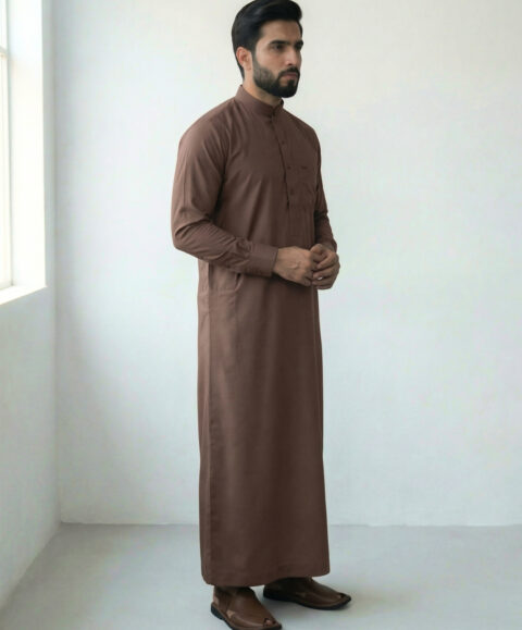 Classic Royal – Premium Saudi Style Brown Thobe (Imported Fabric)