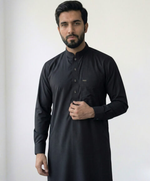 Classic Royal – Premium Saudi Style Black Thobe (Imported Fabric)