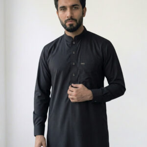 Classic Royal – Premium Saudi Style Black Thobe (Imported Fabric)