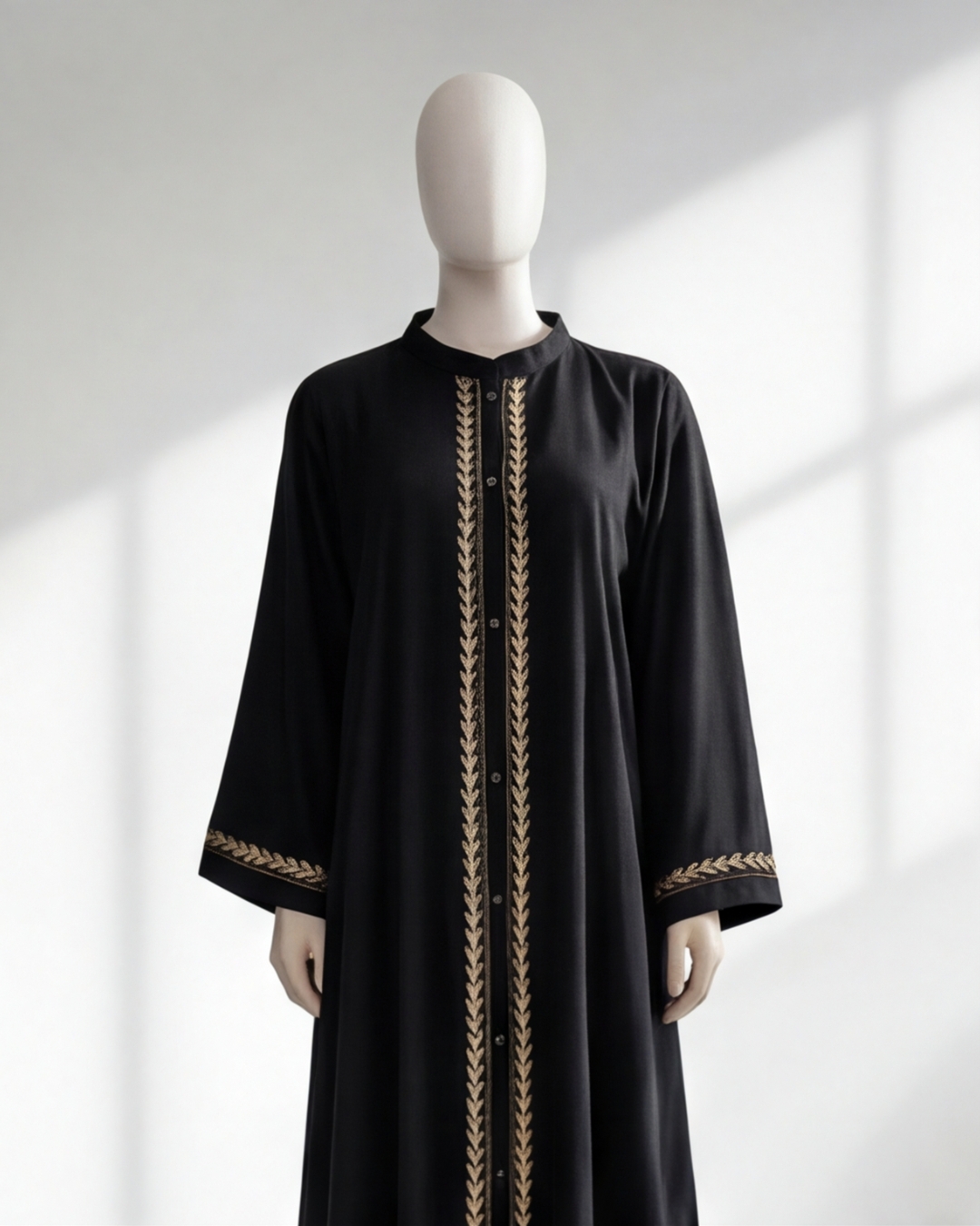 Premium Black Front-Open Abaya with Gold Floral Embroidery – Elegant Modest Wear 3 Premium Black Front-Open Abaya with Gold Floral Embroidery – Elegant Modest Wear - Image 3