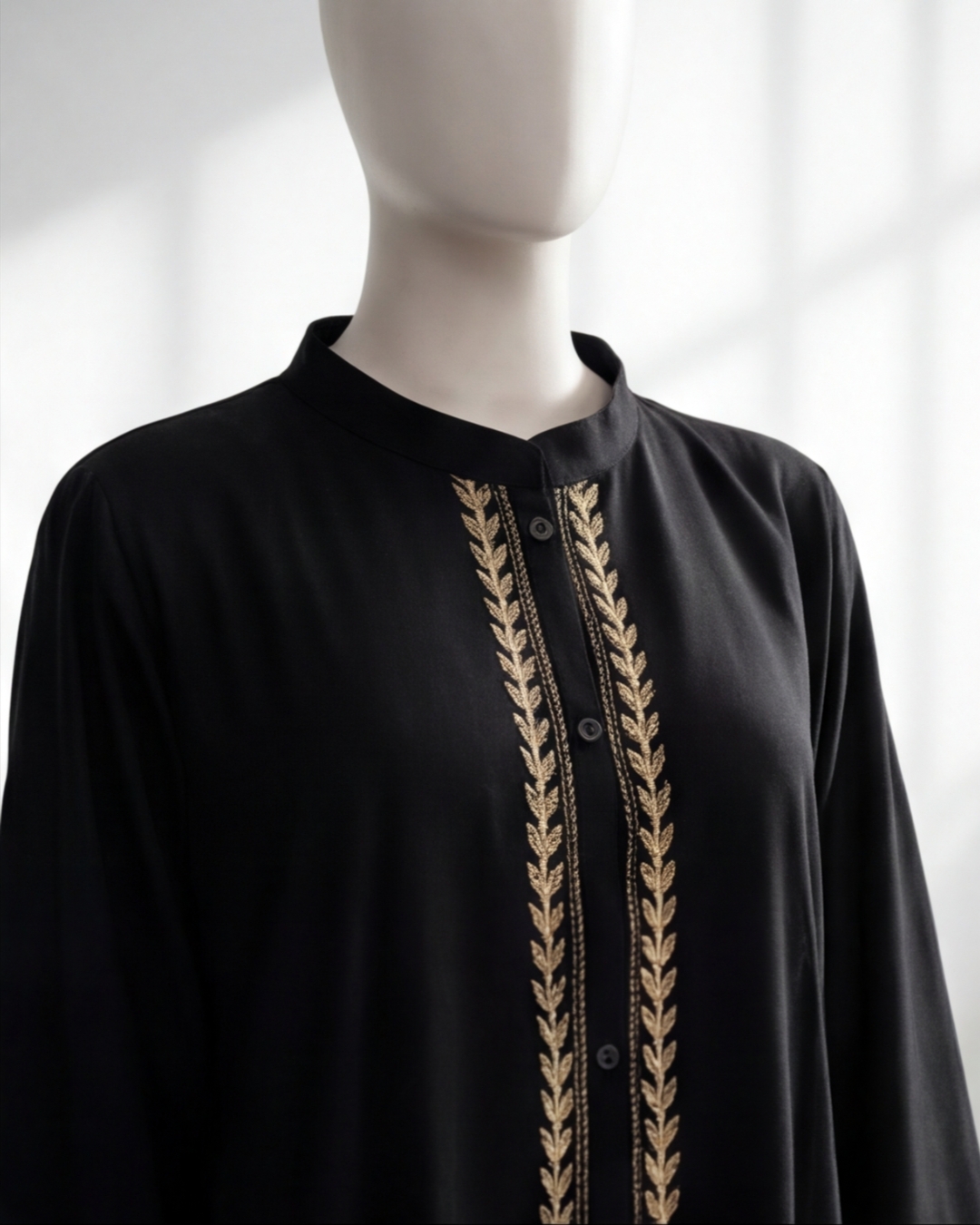 Premium Black Front-Open Abaya with Gold Floral Embroidery – Elegant Modest Wear 4 Premium Black Front-Open Abaya with Gold Floral Embroidery – Elegant Modest Wear - Image 4