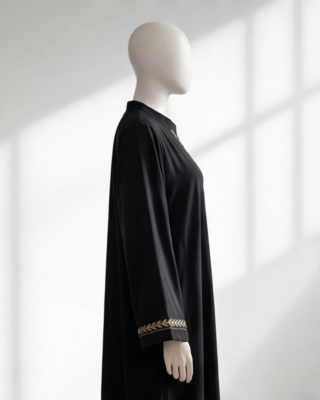 Premium Black Front-Open Abaya with Gold Floral Embroidery – Elegant Modest Wear 5 Premium Black Front-Open Abaya with Gold Floral Embroidery – Elegant Modest Wear - Image 5