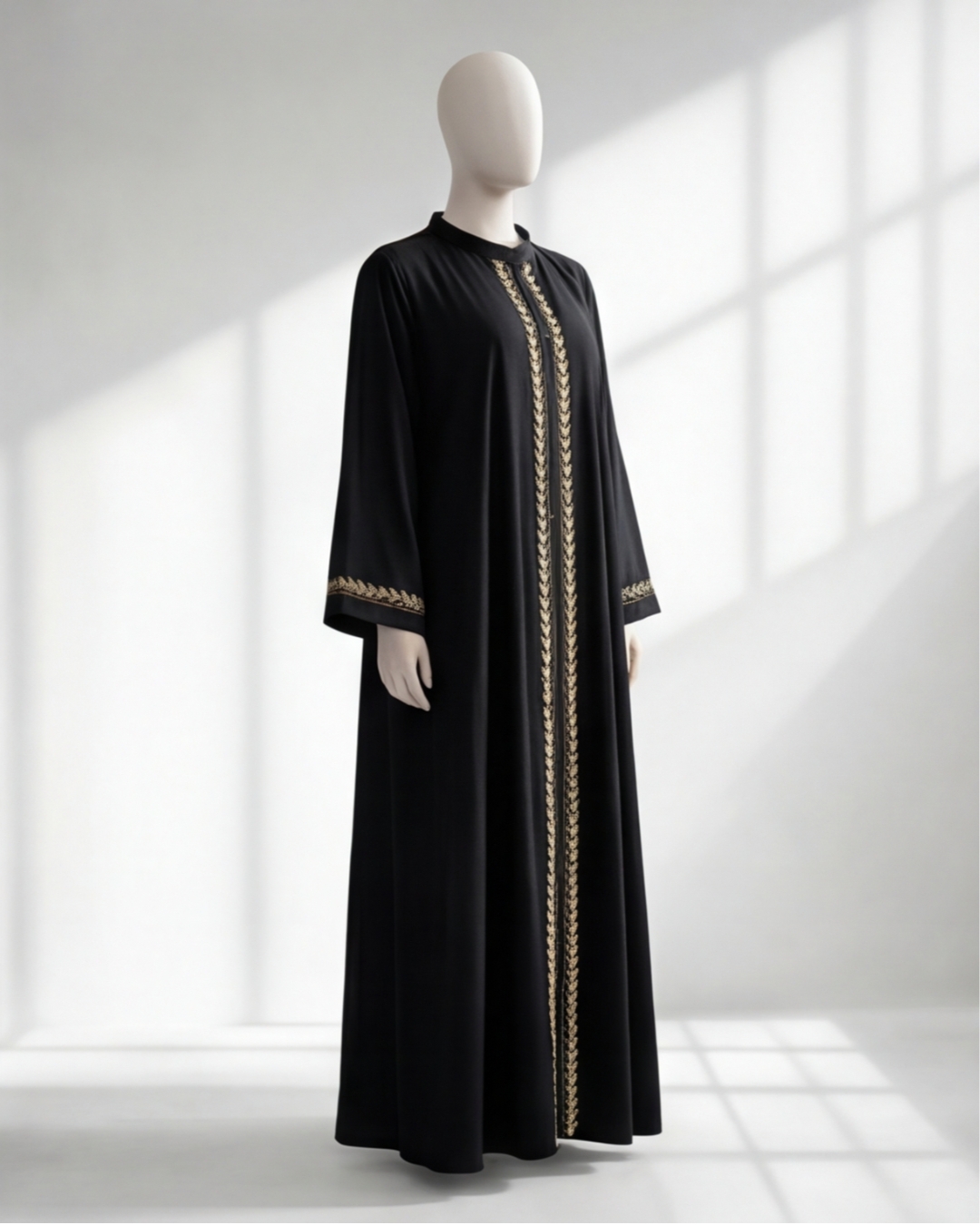 Premium Black Front-Open Abaya with Gold Floral Embroidery – Elegant Modest Wear 7 Premium Black Front-Open Abaya with Gold Floral Embroidery – Elegant Modest Wear - Image 7