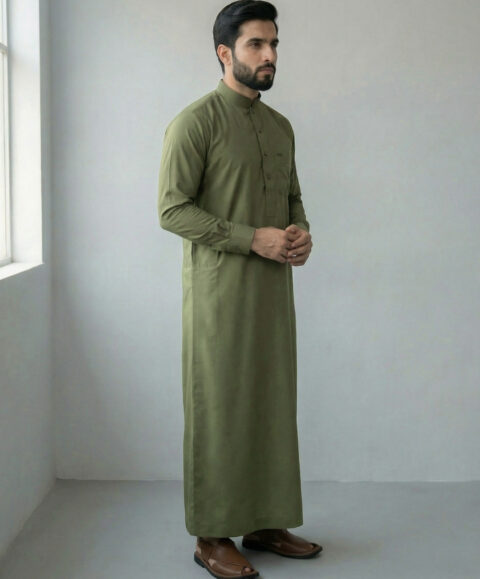 Modern Classic – Premium Imported Fabric Olive Green Thobe