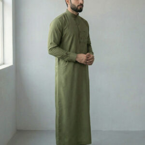 Modern Classic – Premium Imported Fabric Olive Green Thobe