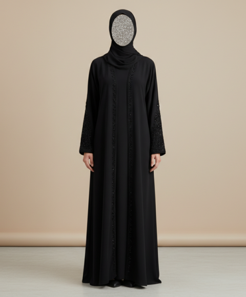 Black Embroidered Abaya – Luxury Prada Fabric
