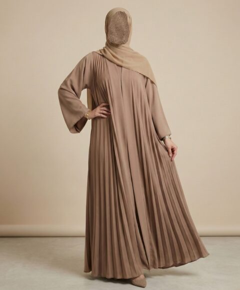 Beige Layered Abaya Set – Premium Matte Crepe