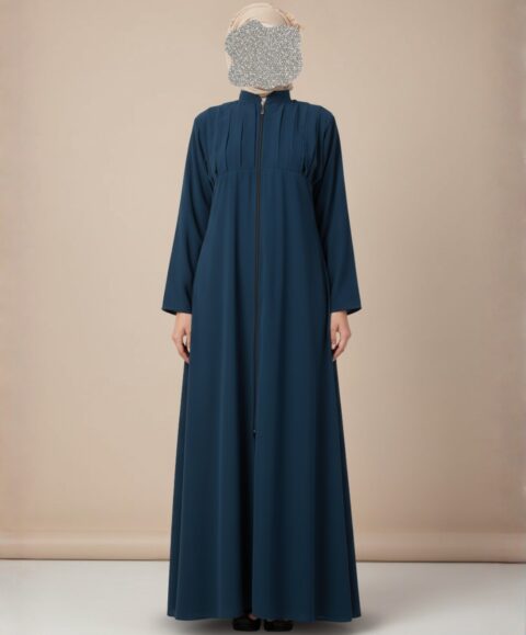 Elegant Teal Pleated Abaya – Premium Koshibo Fabric