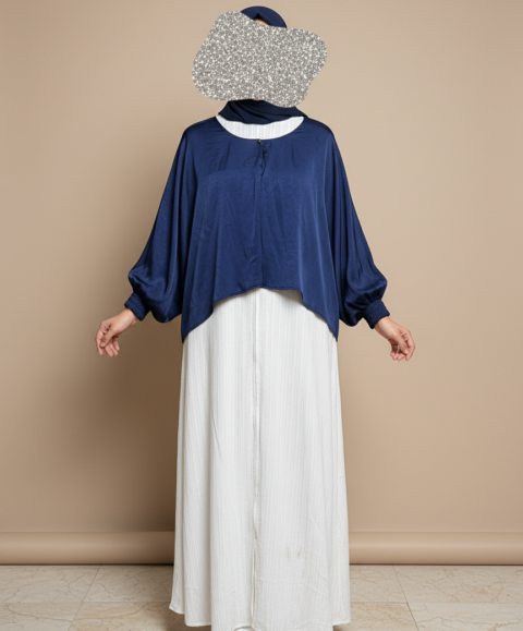 2-in-1 Textured Abaya with Satin Overlay