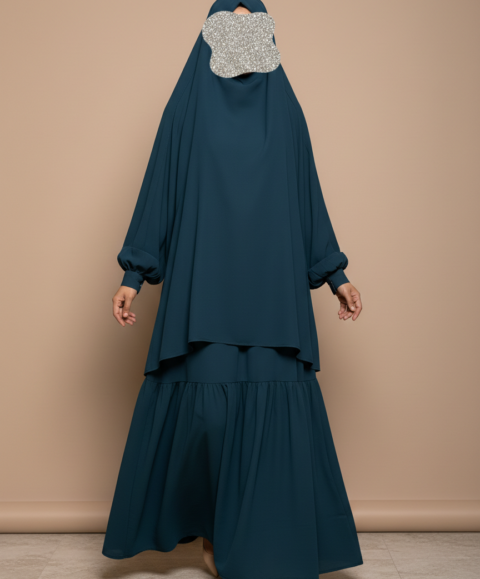 Two Piece Layered Khimar Set - Matte Crepe